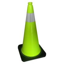 28" Lime Green Traffic Cone with 7 Lbs. Black Base & 4" Collar