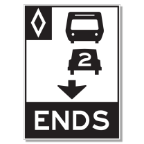 HOV-10 Lane Ends with Arrow (Overhead)