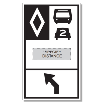 HOV-13 New Lane Ahead with Left Arrow and Distance (Ground-Mounted)