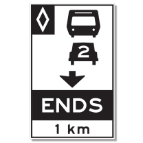 HOV-9 Lane Ends 1KM with Arrow (Overhead)