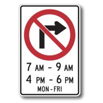RB-11A NO RIGHT TURN WITH TIMES 60cmX90cm