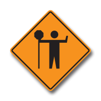 TC-21 TRAFFIC CONTROL PERSON AHEAD 90cmX90cm WOOD FOR POST MOUNT